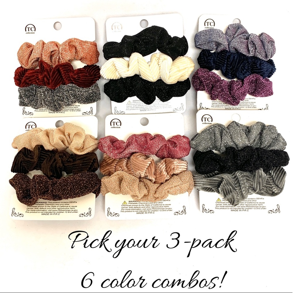 Glitter and Velvet 3-Pack Scrunchies